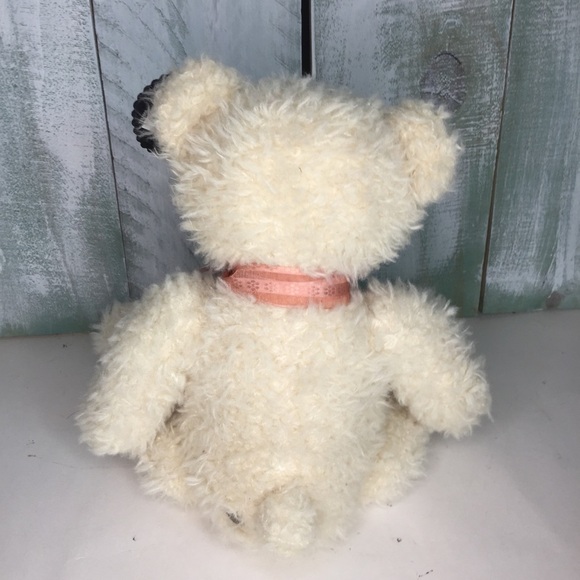 FAO Schwarz Fuzzy Plush Cream Teddy Bear 12”Stuffed Animal Peach Ribbon NWT - Picture 6 of 6